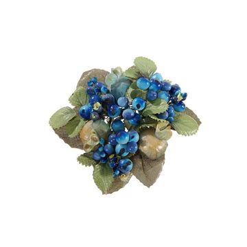 Corona decorativa di candele STELLAN con symphoricarpos, boccioli, blu-verde, Ø10cm