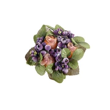 Corona decorativa di candele STELLAN con symphoricarpos, boccioli, viola-salmone, Ø10cm