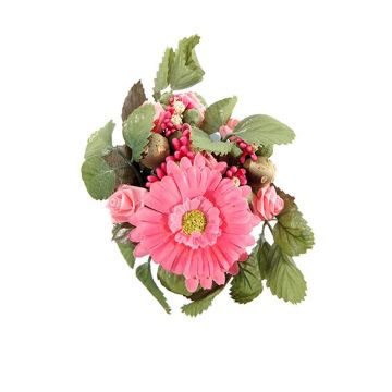 Corona artificiale di candele AMARINA con gerbera, rosa, rosa-fucsia, Ø10cm