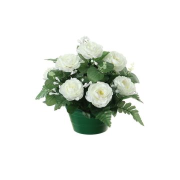Composizione floreale artificiale di rosa centifolia, velo di sposa VLADIS, vaso decorativo, crema, 25cm, Ø23cm