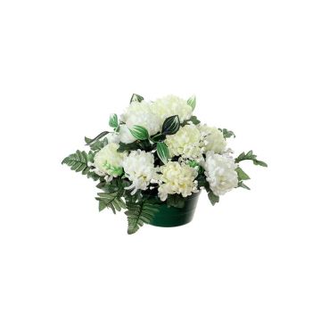 Composizione di fiori finti di crisantemo e velo di sposa YASAR, vaso decorativo, crema, 25cm, Ø30cm