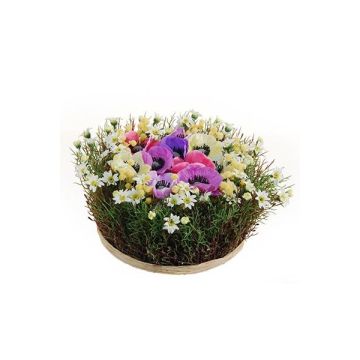 Composizione floreale artificiale di Anemone, margherite IKAIA, multicolore, 12cm, Ø20cm