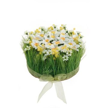 Composizione floreale artificiale di narcisi, erba HAULANI, bianco-giallo, 12cm, Ø20cm
