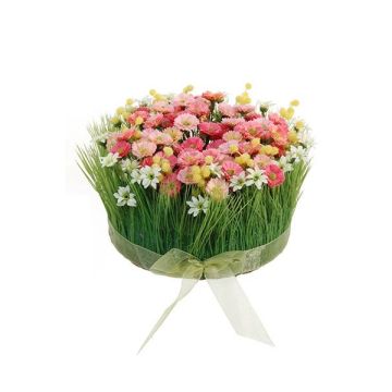 Composizione floreale artificiale di margherite, erba HAULANI, rosa-bianco, 12cm, Ø20cm