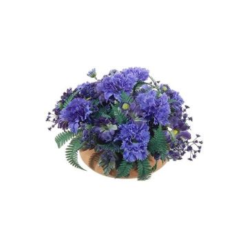 Composizione floreale artificiale di Garofani, margherite IAKOBA su piatto, blu, 17cm, Ø28cm