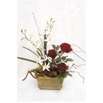 Composizione floreale decorativa Orchidea dendrobium, rosa TALIMA, vaso decorativo, rosso-bianco, 50cm, Ø40cm Composizione floreale decorativa Orchidea dendrobium, rosa TALIMA, vaso decorativo, rosso-bianco, 50cm, Ø40cm