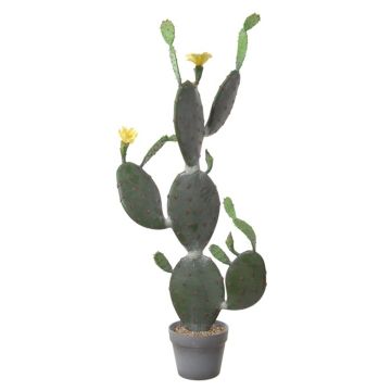 Fico d'India artificiale LEODORA con fiori, vaso decorativo, verde-giallo, 105 cm
