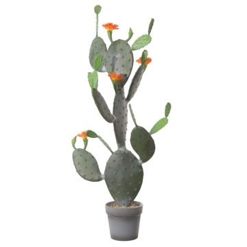 Fico d'India artificiale LEODORA con fiori, vaso decorativo, verde-arancio, 120cm