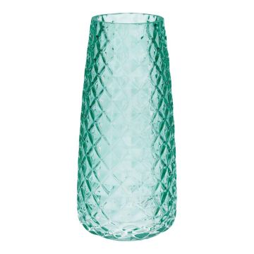 Vaso da fiori AMALFRIED con motivo a rombi, vetro, turchese, 21 cm, Ø 10 cm
