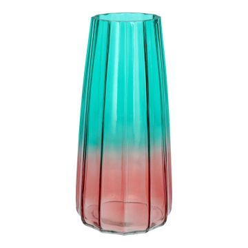 Vaso da fiori AMALFRIED con scanalature, vetro, turchese-rosa, 21 cm, Ø 10 cm