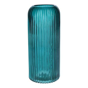 Vaso in vetro ALBURGIS con scanalature, turchese trasparente, 25 cm, Ø 10 cm