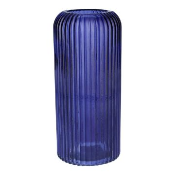 Vaso in vetro ALBURGIS con scanalature, blu scuro trasparente, 25 cm, Ø 10 cm