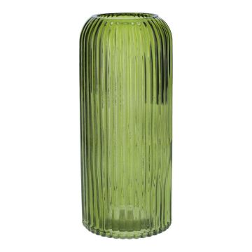 Vaso in vetro ALBURGIS con scanalature, verde trasparente, 20 cm, Ø 8,7 cm