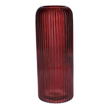 Vaso in vetro ALBURGIS con scanalature, rosso bordeaux trasparente, 25 cm, Ø 10 cm