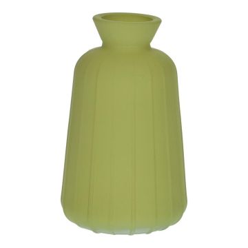 Bottiglia decorativa in vetro TATIANA con scanalature, verde oliva opaco, 11 cm, Ø 6,5 cm