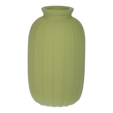 Bottiglia SILVINA in vetro, scanalata, verde oliva opaco, 12 cm, Ø 7 cm