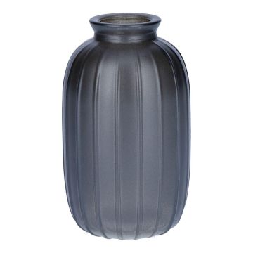 Bottiglia SILVINA in vetro, scanalata, grigio metallizzato, 12 cm, Ø 7 cm