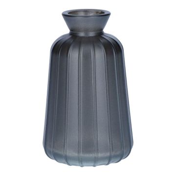 Bottiglia decorativa in vetro TATIANA con scanalature, grigio metallizzato, 11 cm, Ø 6,5 cm
