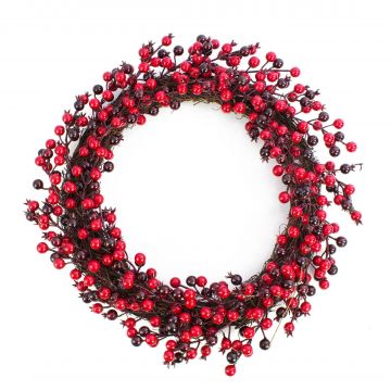 Corona di piracanta di plastica GASIRA, rosso-rosso vino, Ø45cm