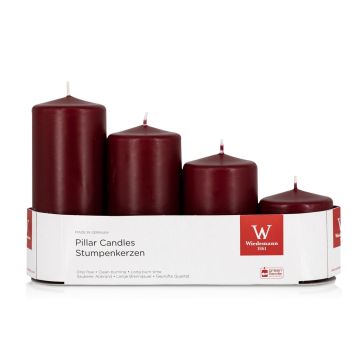 Corona dell'Avvento con candele JENARO, 4 pezzi, sfumate, bordeaux, 6 cm, 8 cm, 10 cm, 12 cm, Ø 5 cm - Made in Germany