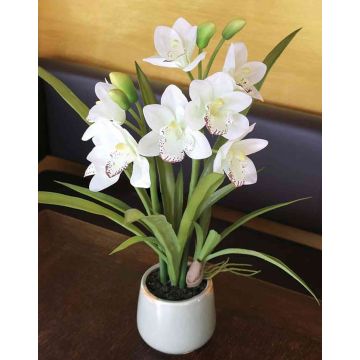 Orchidea Cymbidium artificiale NALA in vaso di ceramica, crema, 50cm