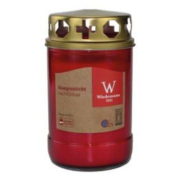 Candela da tomba in vetro SELENIA con coperchio, ricaricabile, rosso-bianco, 12,5 cm, Ø 6,8 cm, 52 h