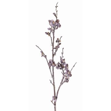 Ramo di melo finto YUKI, fiori, effetto brina, grigio-lilla, 90cm