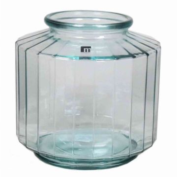 Vaso con scanalature LOANA, vetro, trasparente-blu, 23cm, Ø23cm