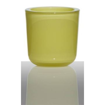 Supporto di vetro per candela da tè NICK, giallo-verde, 7,5cm, Ø7,5cm