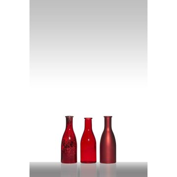 Bottiglie di vetro decorative ANYA, 3 pezzi, rosso, 18.5cm, Ø6.5cm