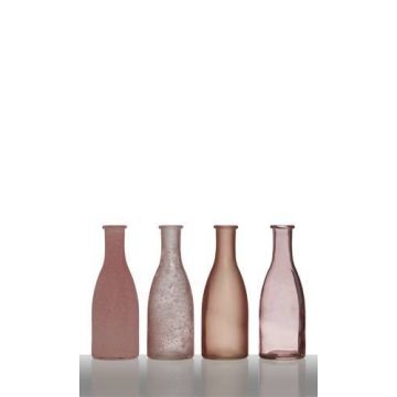 Bottiglie di vetro decorative ANYA, 4 pezzi, rosa, 18cm, Ø6cm