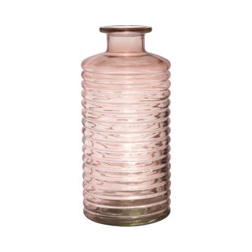 Bottiglia di vetro decorativa STUART con scanalature, rosa pallido-trasparente, 31 cm, Ø14,5 cm