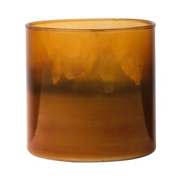 Portacandela grande RIGOBERTO, base dorata, arancione-marrone-trasparente, 10cm Ø10cm