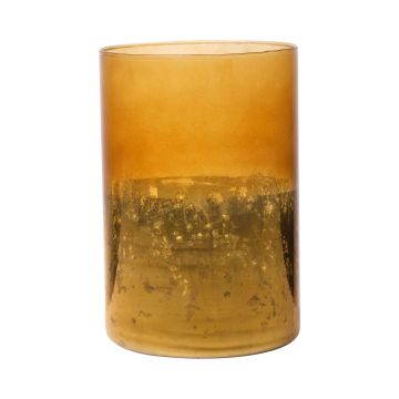 Portacandela grande RIGOBERTO, base dorata, arancione-marrone-trasparente, 15cm, Ø10cm