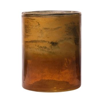 Portacandela grande RIGOBERTO, parte superiore dorata, arancione-marrone-trasparente, 12,5cm, Ø10cm