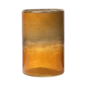 Portacandela grande RIGOBERTO, parte superiore dorata, arancione-marrone-trasparente, 15cm, Ø10cm