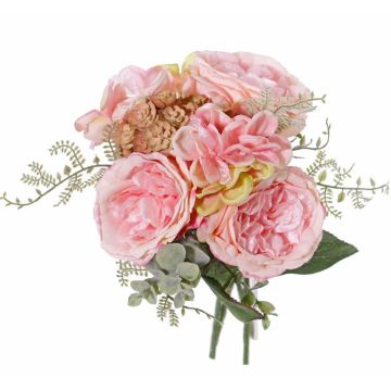 Bouquet di rose artificiali SIERRA ortensia, echeveria, rosa, 25cm, Ø25cm