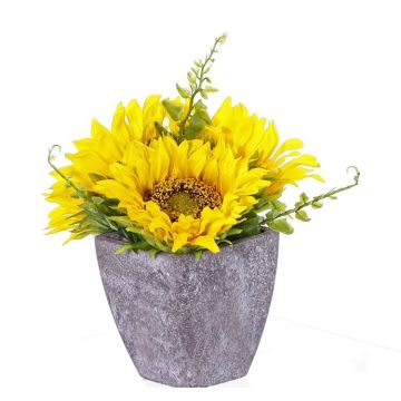 Composizione floreale di girasoli finti SILKE in vaso decorativo, giallo, 20cm, Ø10cm