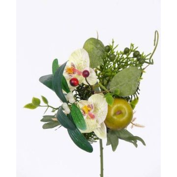 Bouquet artificiale invernale ISABELLE, orchidea, mela, crema, 15cm, Ø12cm