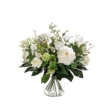 Mazzo di fiori artificiale FEME, bianco-verde, 60cm, Ø40cm