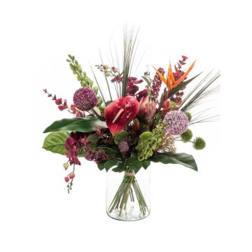 Mazzo di fiori artificiale FEME, rosso-viola, 65cm, Ø40cm