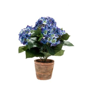 Fiore tessile d'ortensia LAIDA in vaso di terracotta, blu, 35cm