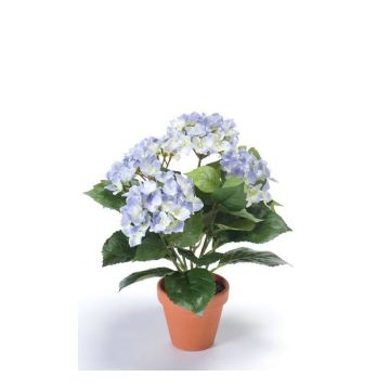 Fiore tessile d'ortensia LAIDA in vaso d'argilla, blu chiaro, 35cm