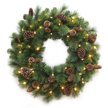 Corona di Natale artificiale KERRY con pigne, LEDs, verde, Ø60cm