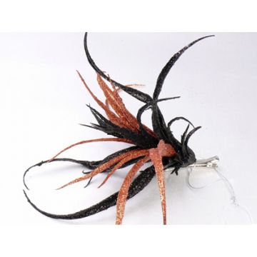 Tillandsia stricta artificiale TESAK su clip, con brillantini, nero-arancione, 17cm