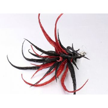 Tillandsia stricta artificiale TESAK su clip, con brillantini, nero-rosso, 17cm