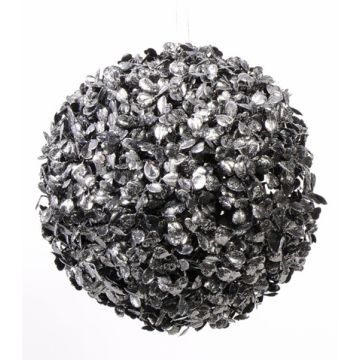 Sfera di bosso artificiale FRITZ, con brillantini, nero-argento, Ø22cm