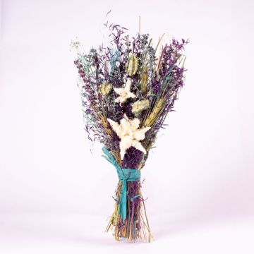 Bouquet di fiori secchi LOURDES con erbe, viola-blu-bianco, 30cm, Ø15cm