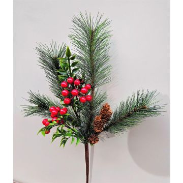 Ramo decorativo FREDEGONDA, pino, bacche di sorbo, pigne, rosso-verde, 65 cm Ramo decorativo FREDEGONDA, pino, bacche di sorbo, pigne, rosso-verde, 65 cm