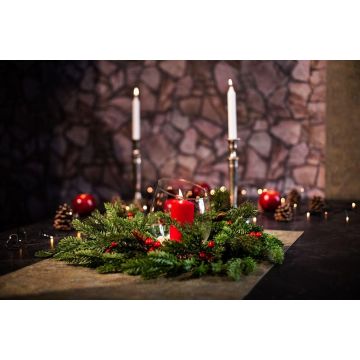 Ghirlanda artificiale di abete GENNARO con bacche, pigne, rosso-verde, Ø 60 cm